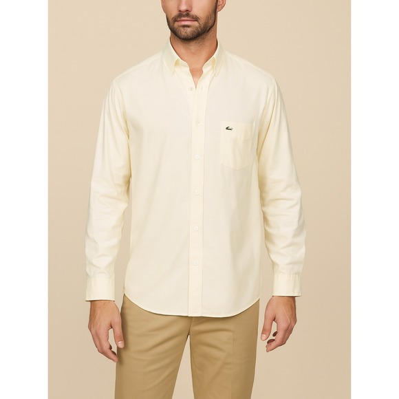 Lacoste Men’s 44 Large‎ Beige Long Sleeve Button-Up Classic Fit Shirt - Picture 1 of 12